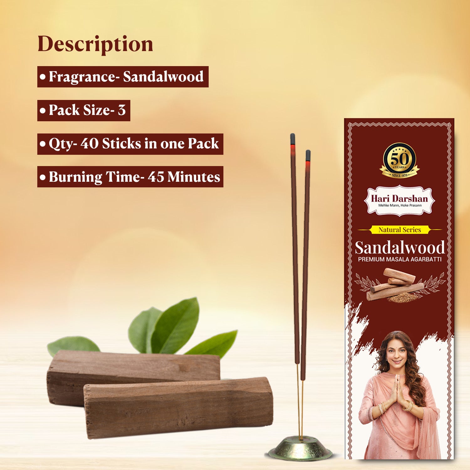 Sandalwood Premium Masala Agarbatti - Hand rolled Natural Series Incen – Hari  Darshan