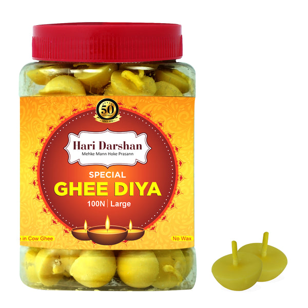 Ghee Diya - Made With Cow Ghee - Ready-to-Use - 45 Minutes Burning Time - 100pc Large Diya