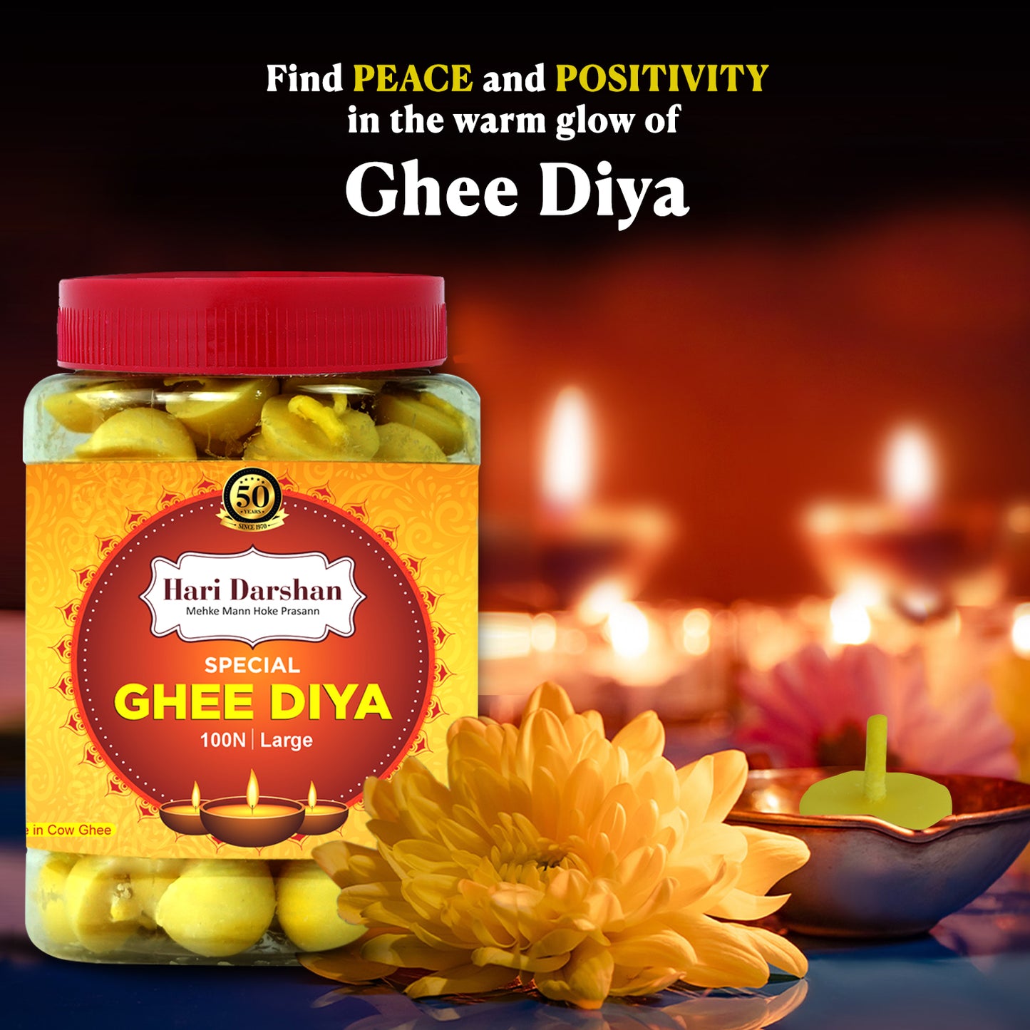 Ghee Diya - Made With Cow Ghee - Ready-to-Use - 45 Minutes Burning Time - 100pc Large Diya