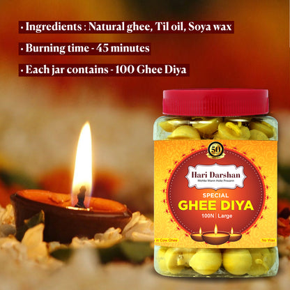 Ghee Diya - Made With Cow Ghee - Ready-to-Use - 45 Minutes Burning Time - 100pc Large Diya