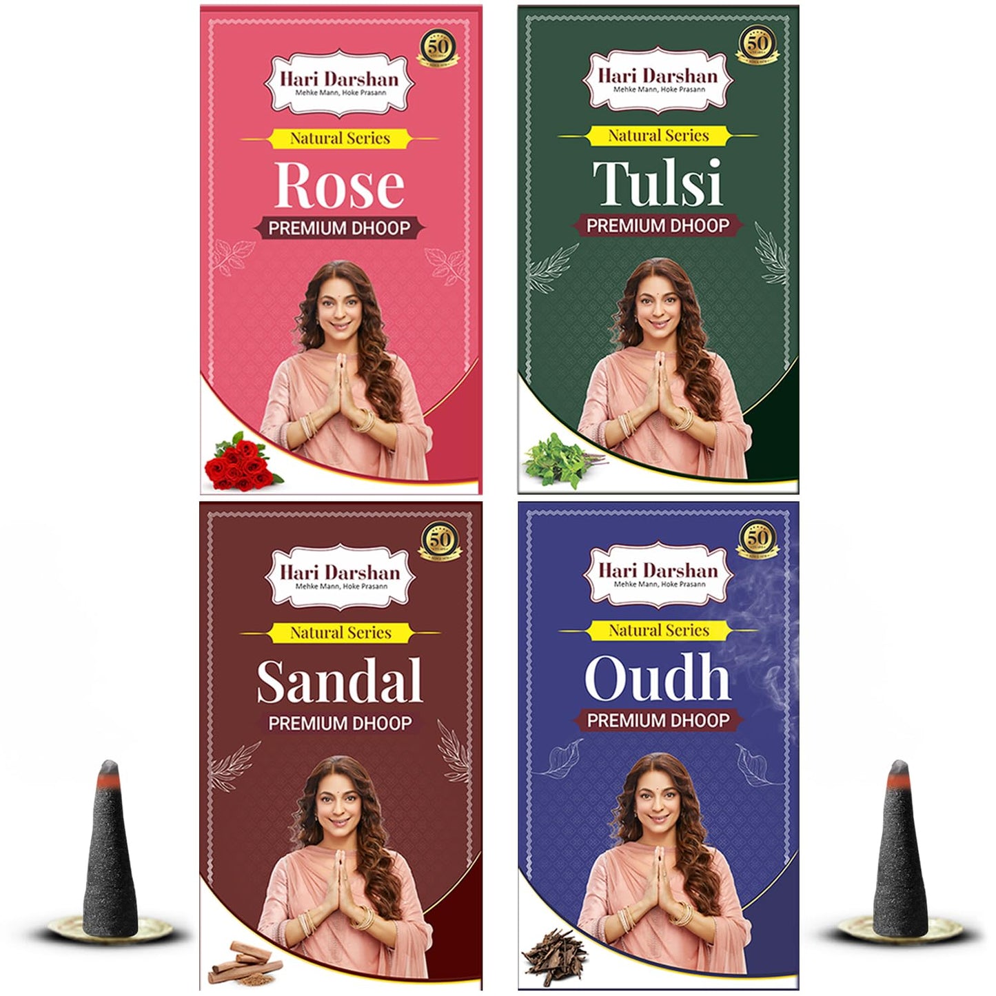 Premium Dhoop | Oudh | Tulsi | Rose | Sandal | – (Pack of 4, 100g Each)