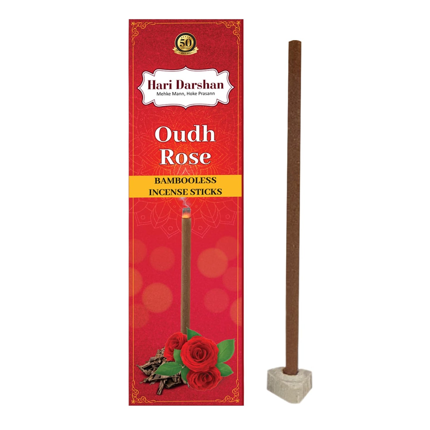 Bamboo Less Incense Sticks | Oudh Rose |Shyam Tulsi | Kacha Bela | Kesar Chandan – Pack of 4, 30 Sticks Each with Holder