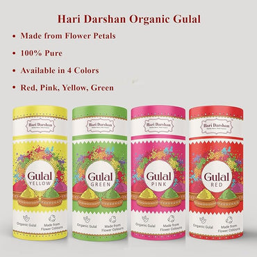 Hari Darshan Organic Gulal Combo Pack of 4-100g Each | Red | Green | Yellow | Pink | Natural Plant Based Colours | Non-Toxic & Eco Friendly | Safe for Kids | Safe on Skin and Hair Organic Gulal