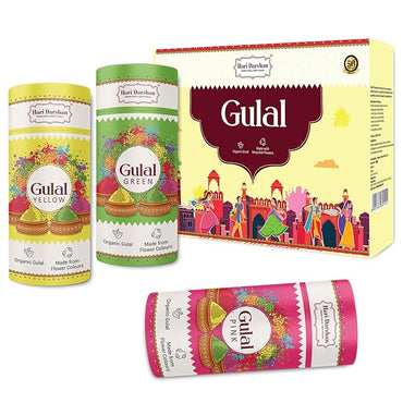 Hari Darshan Organic Gulal Combo Pack of 3-100g Each | Green | Yellow | Pink | Natural Plant Based Colours | Non-Toxic & Eco Friendly | Safe for Kids | Safe on Skin and Hair Organic Gulal