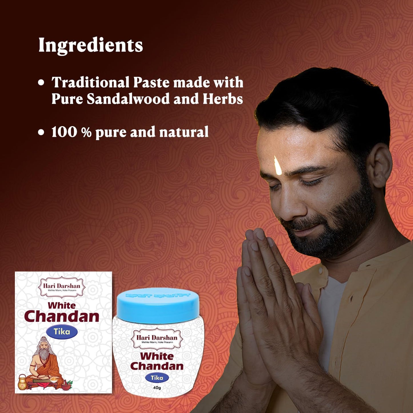 Safed Chandan Tika - Made with Pure white Sandalwood Powder, Saffron  and other Natural herbs - 40g Pack of 6