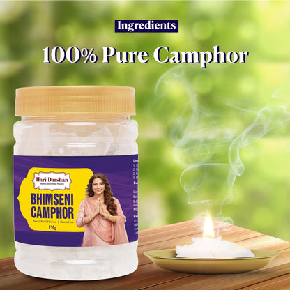 Pure Bhimseni Camphor - Pure Kapur Crystals - For Pooja, Meditation, Havan or Room Freshener - Jar - 250g