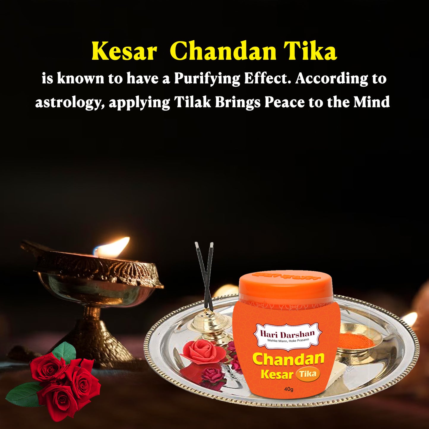 Chandan Kesar Tika - Made with Pure Mysore sandalwood Paste + Saffron with Powerful Mantras - 40g