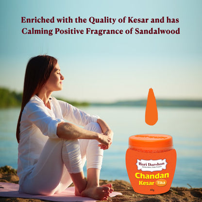 Chandan Kesar Tika - Made with Pure Mysore sandalwood Paste + Saffron with Powerful Mantras - 40g