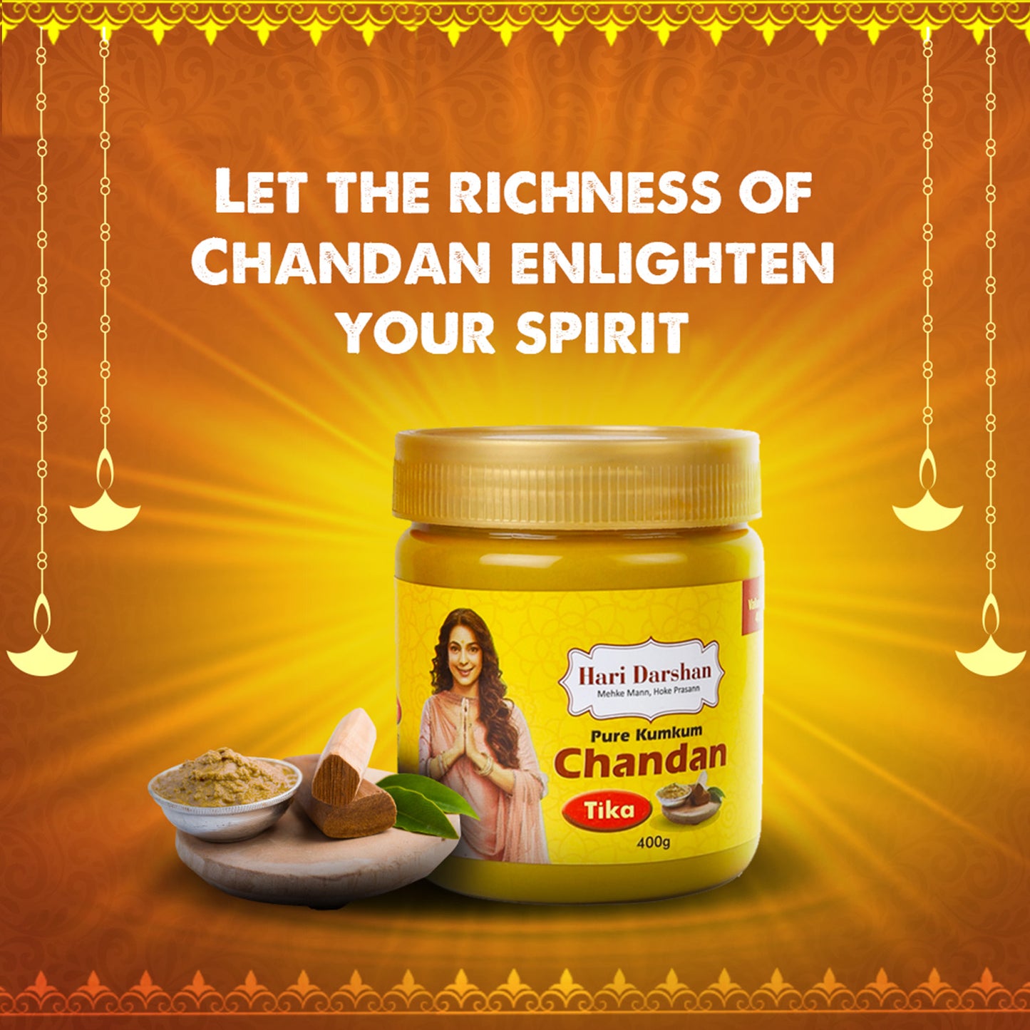 Chandan Tika - Traditional Paste Made with Pure Sandalwood Powder, Saffron & Other natural herbs with Powerful Mantras -Jar - 400g