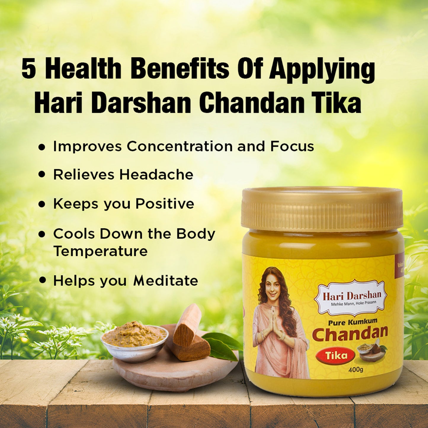 Chandan Tika - Traditional Paste Made with Pure Sandalwood Powder, Saffron & Other natural herbs with Powerful Mantras -Jar - 400g