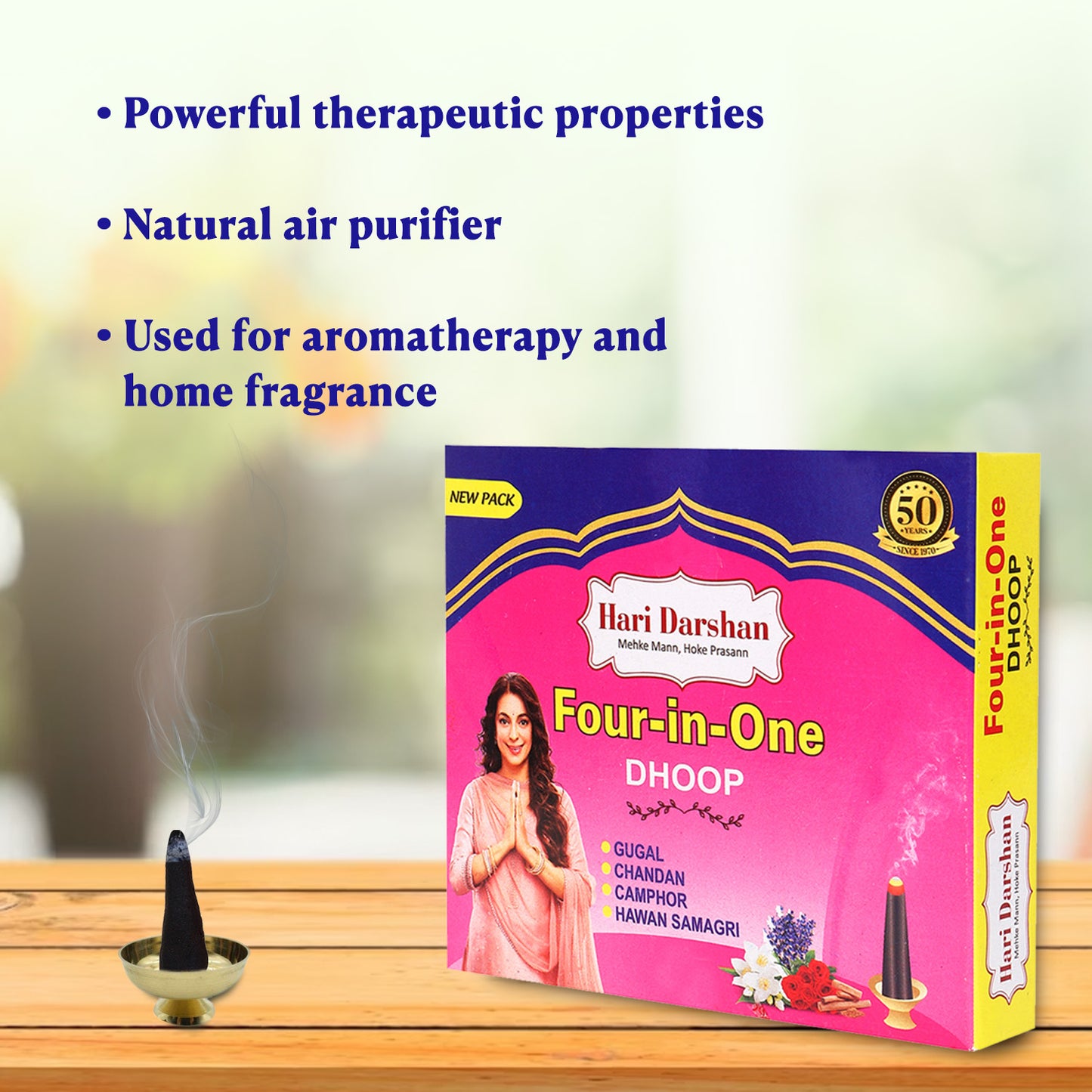 Dry Dhoop Cones Combo - (Pack of 4, 125g Each) & with Four in One Sambrani Cups and Yellow Chandan Tika with Free Bag