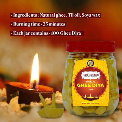 Ghee Diya - Made With Cow Ghee - Ready-to-Use - 20 Minutes Burning Time - 100pc Small Diya