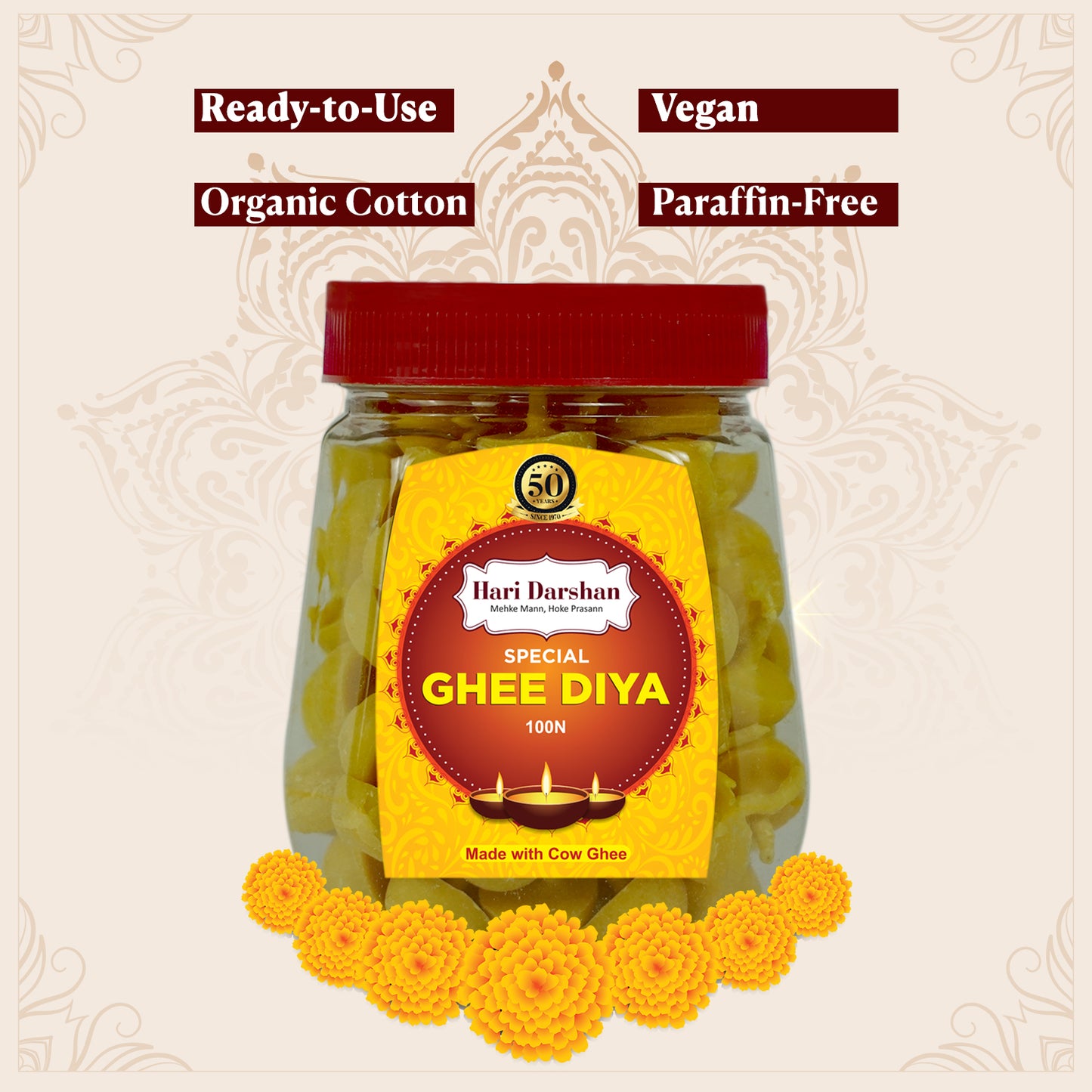 Ghee Diya - Made With Cow Ghee - Ready-to-Use - 20 Minutes Burning Time - 100pc Small Diya