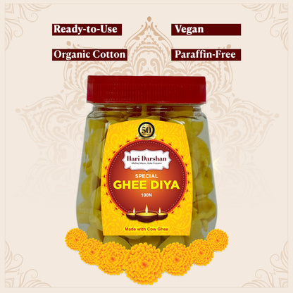 Ghee Diya - Made With Cow Ghee - Ready-to-Use - 20 Minutes Burning Time - 100pc Small Diya