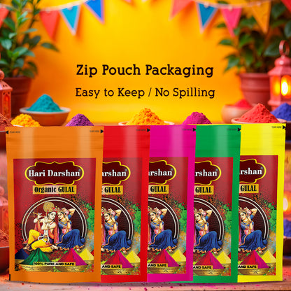 Organic Gulal - Five Pack of Assorted Colors