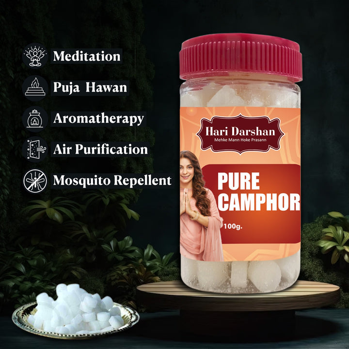 Pure Camphor -Creates Divine Atmosphere at Home - Jar - 25g ,50g & 100 –  Hari Darshan