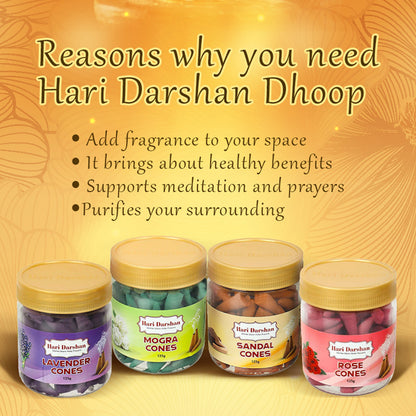 Dry Dhoop Cones Combo - (Pack of 4, 125g Each) & with Four in One Sambrani Cups and Yellow Chandan Tika with Free Bag