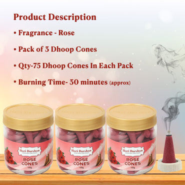 Rose Dhoop Cones Jar  125g,(approx 70 cones)