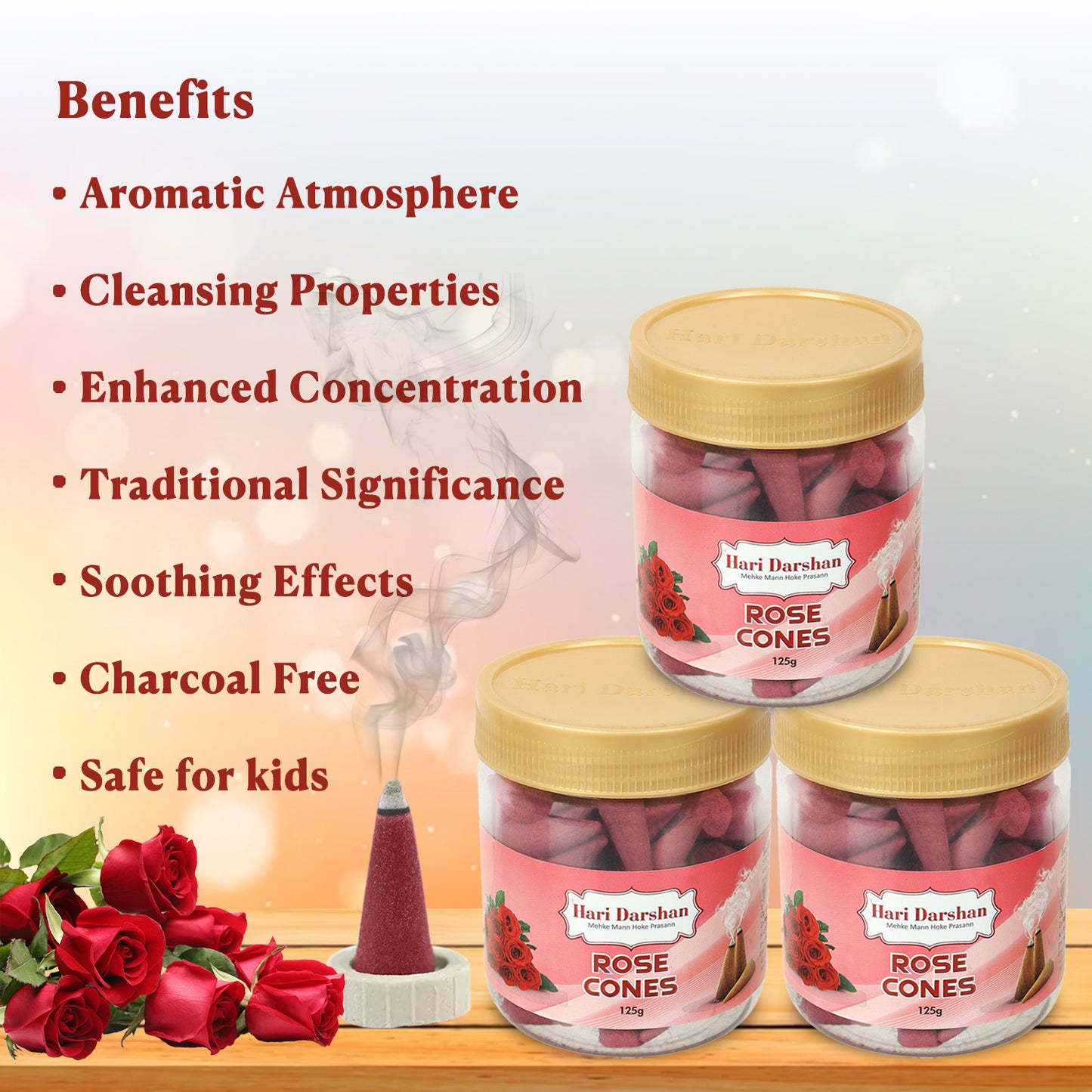 Rose Dhoop Cones Jar  125g,(approx 70 cones)