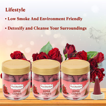 Rose Dhoop Cones Jar  125g,(approx 70 cones)