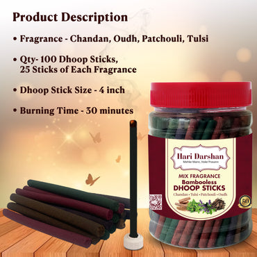 Mix Fragrance Dry Dhoop Sticks -100 Sticks Jar - Make home a temple - Bambooless Incense Sticks