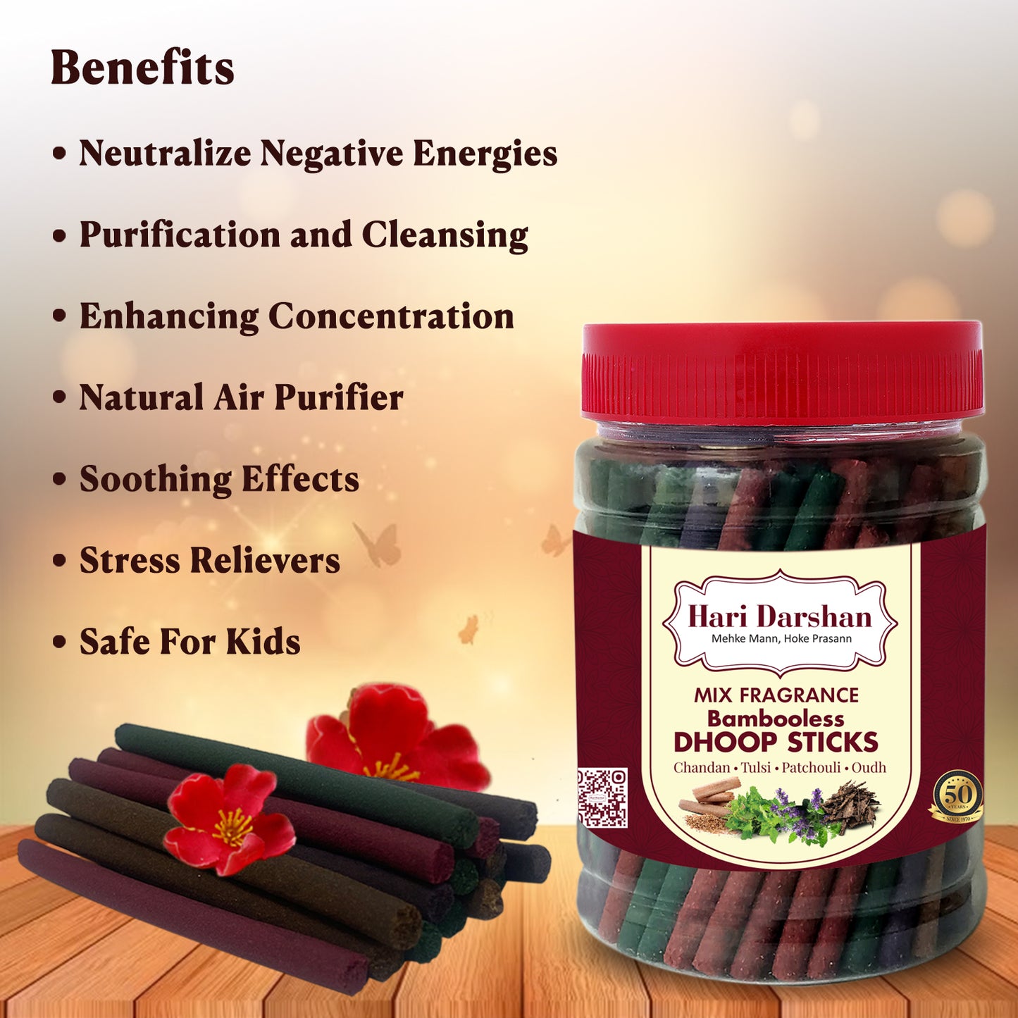 Mix Fragrance Dry Dhoop Sticks -100 Sticks Jar - Make home a temple - Bambooless Incense Sticks