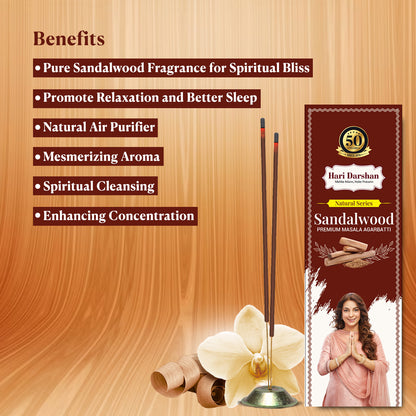 Sandalwood Premium Masala Agarbatti - Hand rolled Natural Series Incense sticks- 60 g Each -Approx 39 sticks in each box