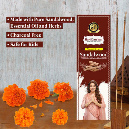 Sandalwood Premium Masala Agarbatti - Hand rolled Natural Series Incense sticks- 60 g Each -Approx 39 sticks in each box