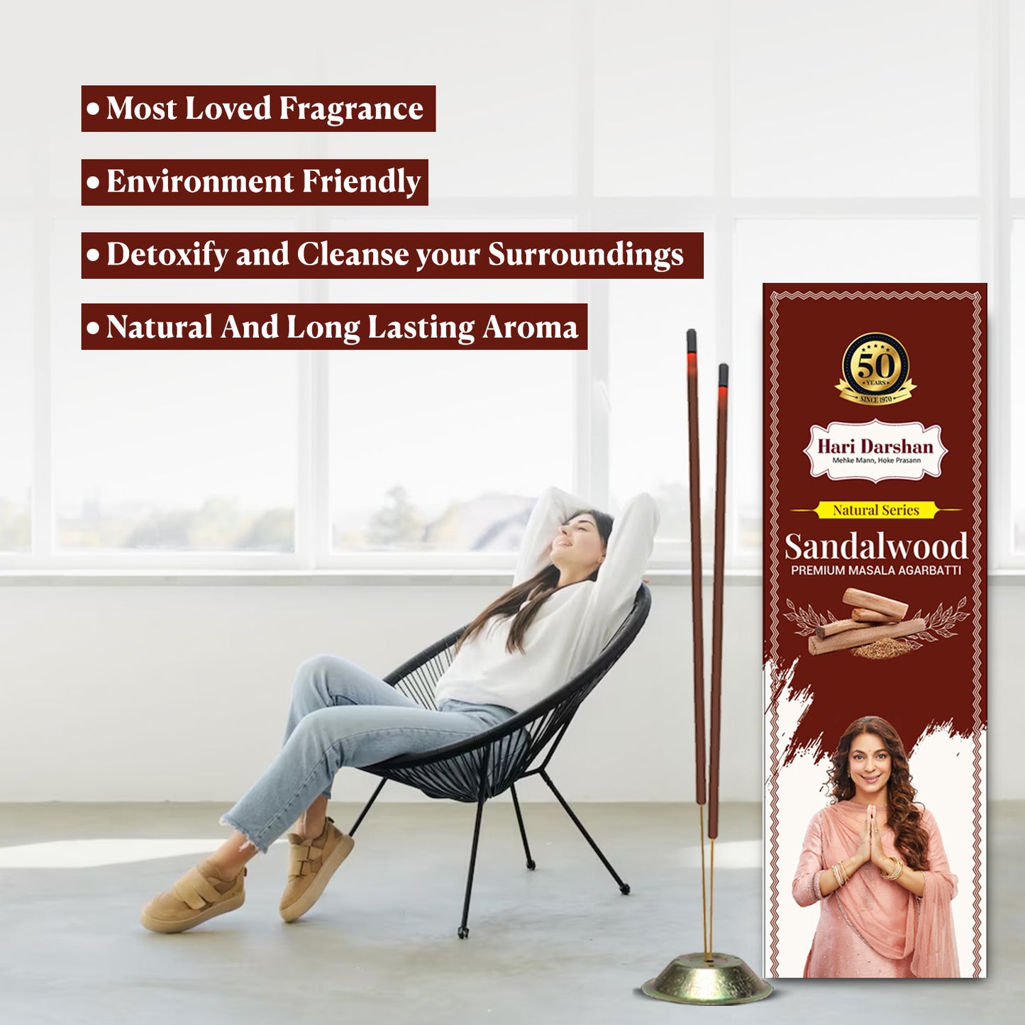 Sandalwood Premium Masala Agarbatti - Hand rolled Natural Series Incense sticks- 60 g Each -Approx 39 sticks in each box