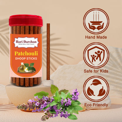 Patchouli Dry Dhoop Sticks -125g Jar-Make home a temple -Bambooless Incense Sticks-Pack of 3