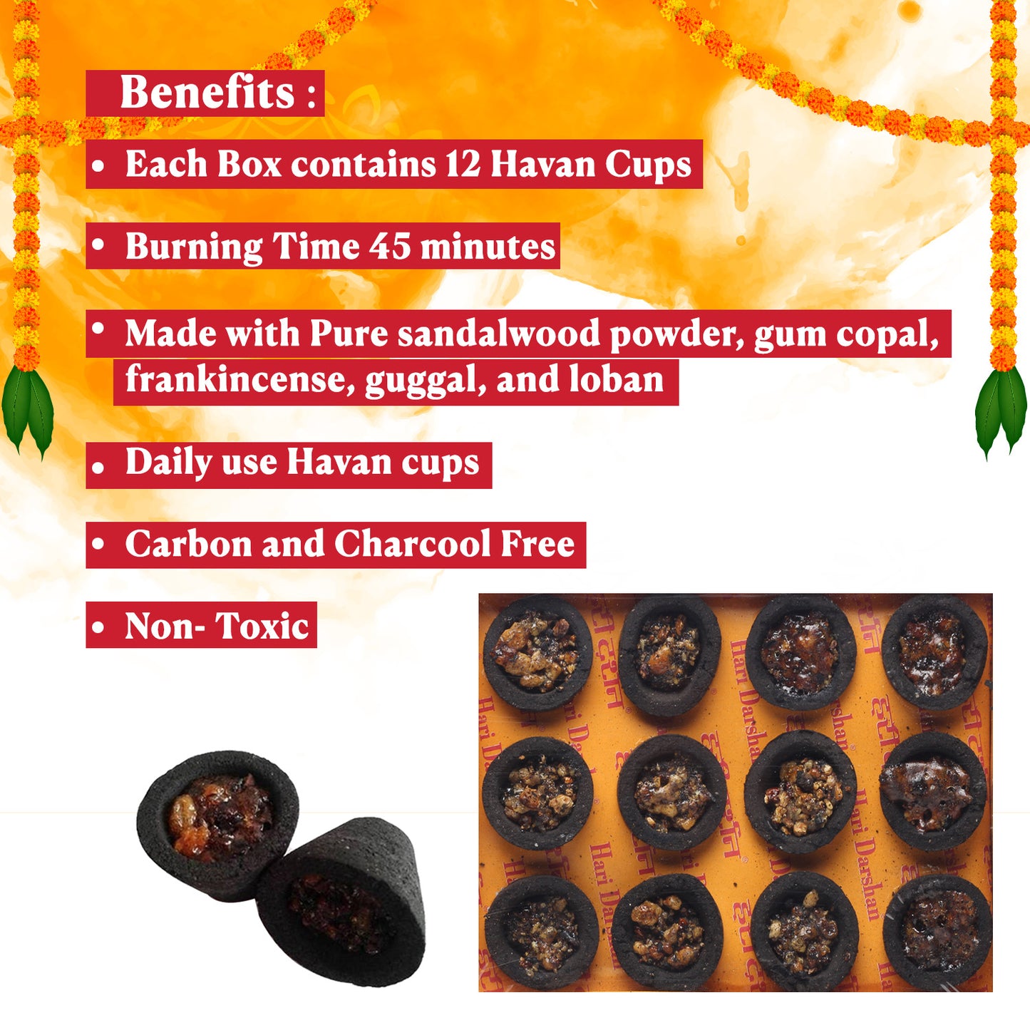 Devgandh Sambrani Havan Cups for Pooja ,Peace and Positivity - 12 Cups in Each Box