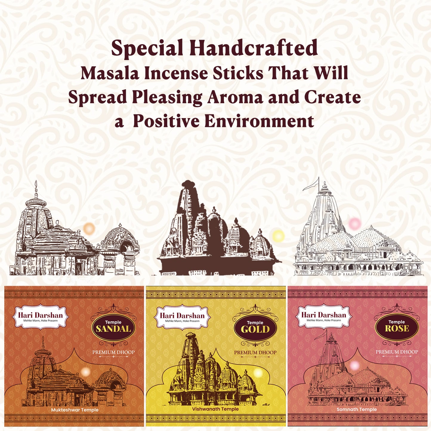 Temple Premium Dhoop Combo - 100g Each - Approx 10 sticks - Pack of 3