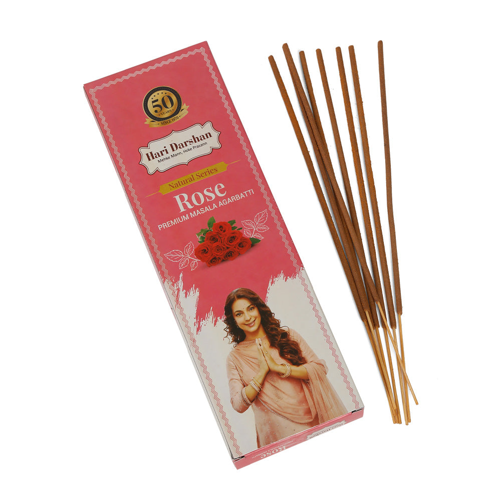 Rose Premium Masala Agarbatti - Hand rolled Natural Series Incense sticks- 60g Each -Approx 39 sticks in each box- Pack of 4