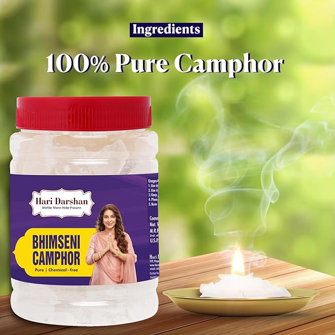 Pure Bhimseni Camphor - Pure Kapur Crystals - For Pooja, Meditation, Havan or Room Freshener - Jar - 500g