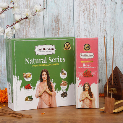 Rose Premium Masala Agarbatti - Hand rolled Natural Series Incense sticks- 60g Each -Approx 39 sticks in each box- Pack of 4