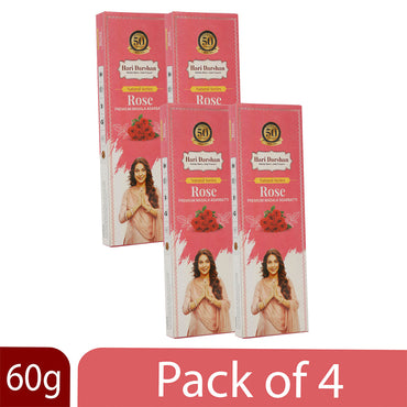 Rose Premium Masala Agarbatti - Hand rolled Natural Series Incense sticks- 60g Each -Approx 39 sticks in each box- Pack of 4