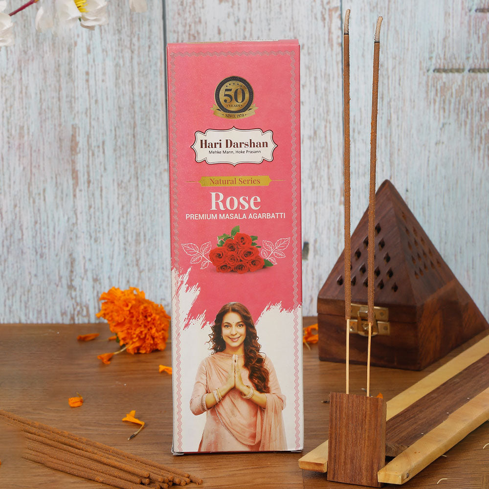 Rose Premium Masala Agarbatti - Hand rolled Natural Series Incense sticks- 60g Each -Approx 39 sticks in each box- Pack of 4