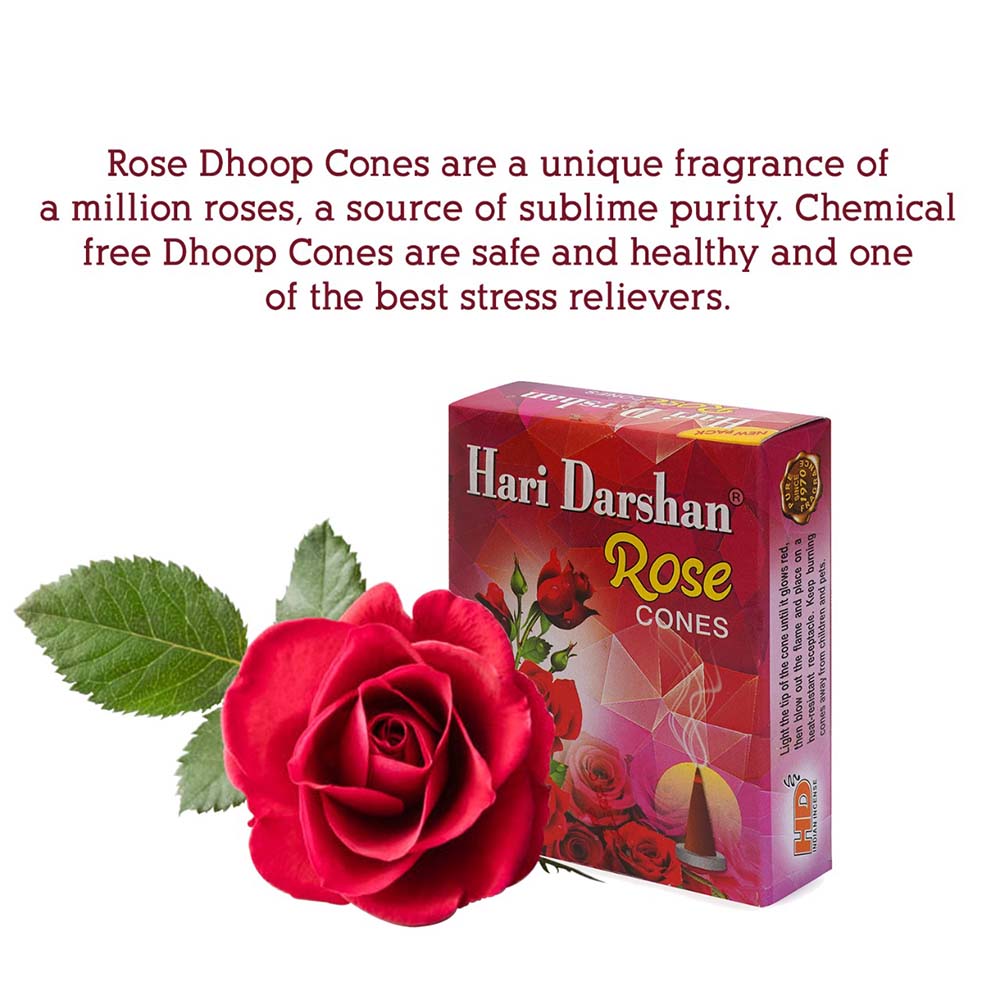 Rose Dhoop Cones, with Beautiful Fragrance (Pack of 12 x 20 Cones)