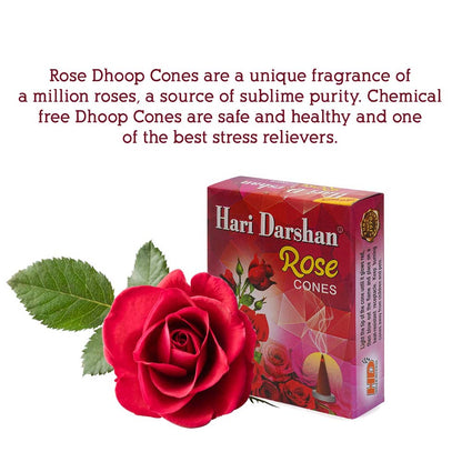 Rose Dhoop Cones, with Beautiful Fragrance (Pack of 12 x 20 Cones)