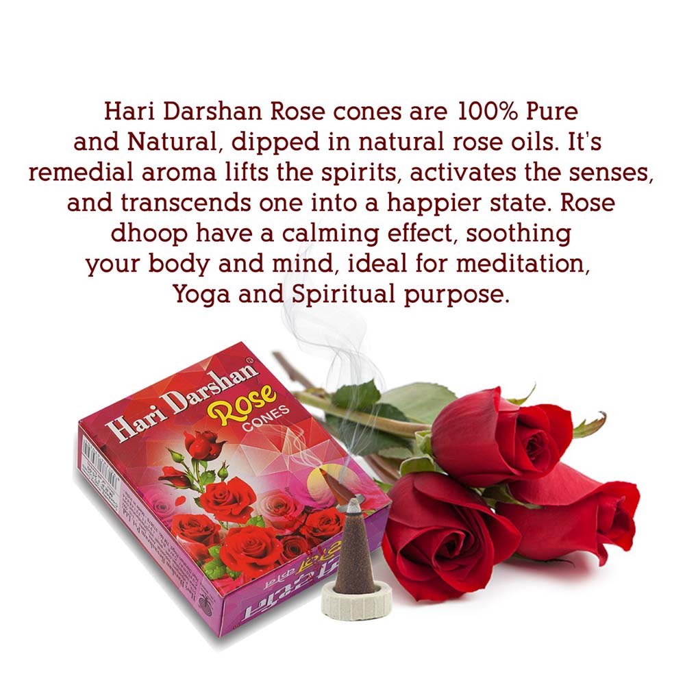 Rose Dhoop Cones, with Beautiful Fragrance (Pack of 12 x 20 Cones)