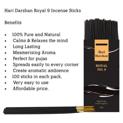 Premium Royal no.9  Agarbatti, Cheerful & Floral Fragrance Incense sticks -  100 Sticks in each pack