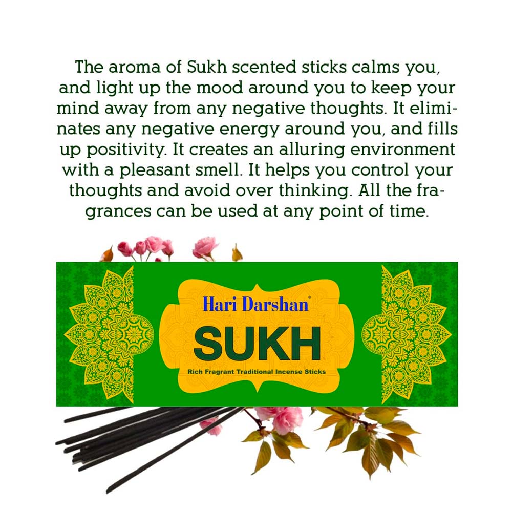 Sukh Agarbatti, Perfumed Rich Fragrant Traditional Incense sticks - 25g Each - Approx. 20 st Each