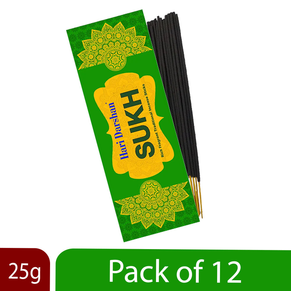 Sukh Agarbatti, Perfumed Rich Fragrant Traditional Incense sticks - 25g Each - Approx. 20 st Each