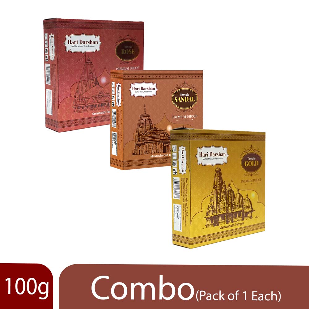 Temple Premium Dhoop Combo - 100g Each - Approx 10 sticks - Pack of 3